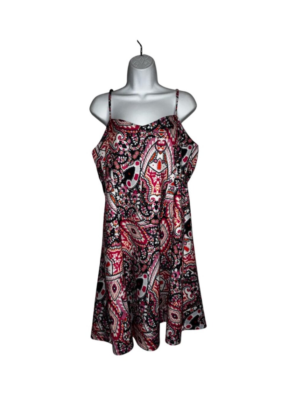 Sz.XL*White/Pink/Navy Abstract-Print Mini Dress